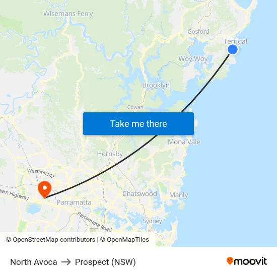 North Avoca to Prospect (NSW) map