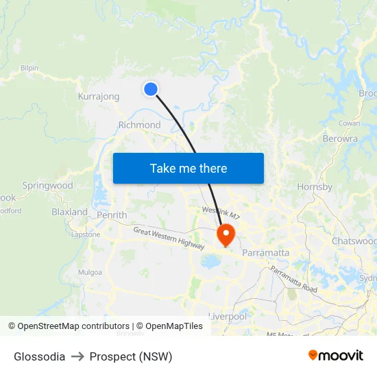 Glossodia to Prospect (NSW) map