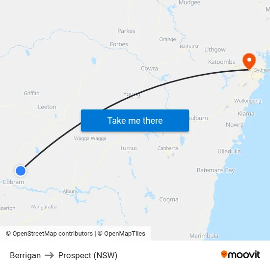 Berrigan to Prospect (NSW) map