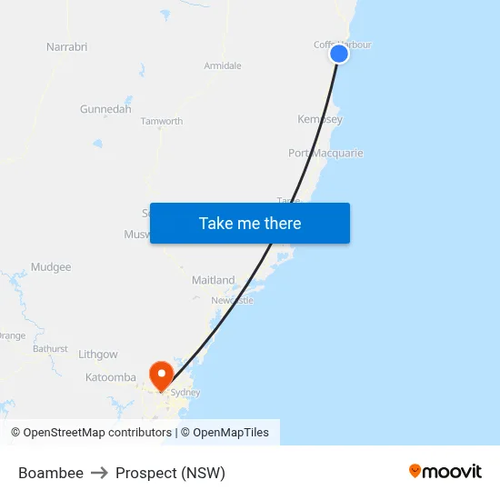 Boambee to Prospect (NSW) map