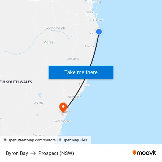 Byron Bay to Prospect (NSW) map