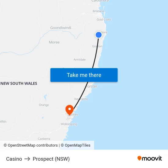 Casino to Prospect (NSW) map