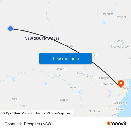 Cobar to Prospect (NSW) map