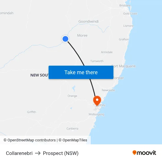 Collarenebri to Prospect (NSW) map