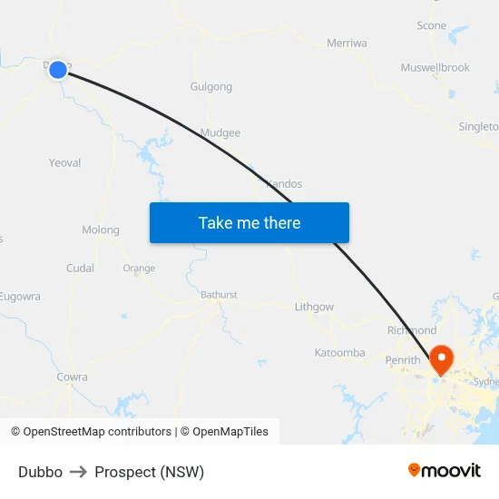 Dubbo to Prospect (NSW) map