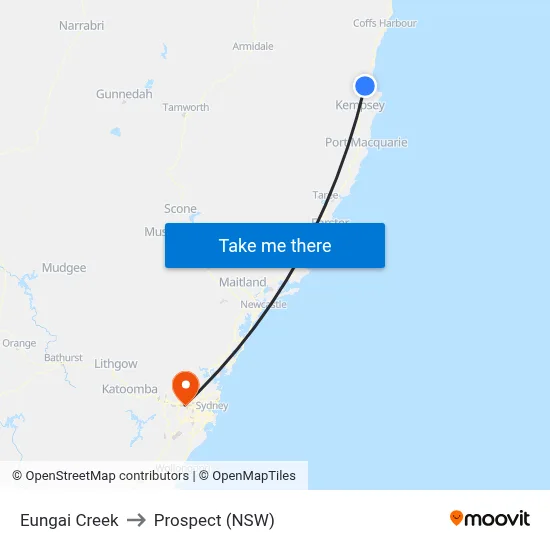 Eungai Creek to Prospect (NSW) map