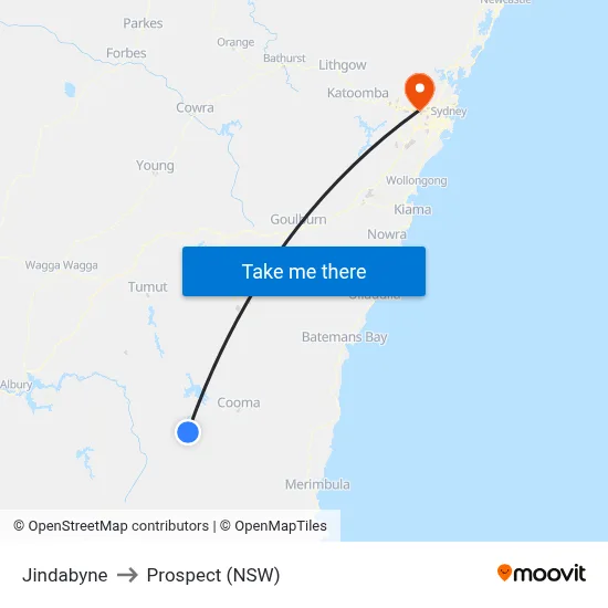 Jindabyne to Prospect (NSW) map