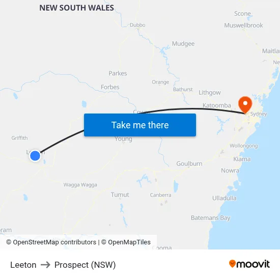 Leeton to Prospect (NSW) map