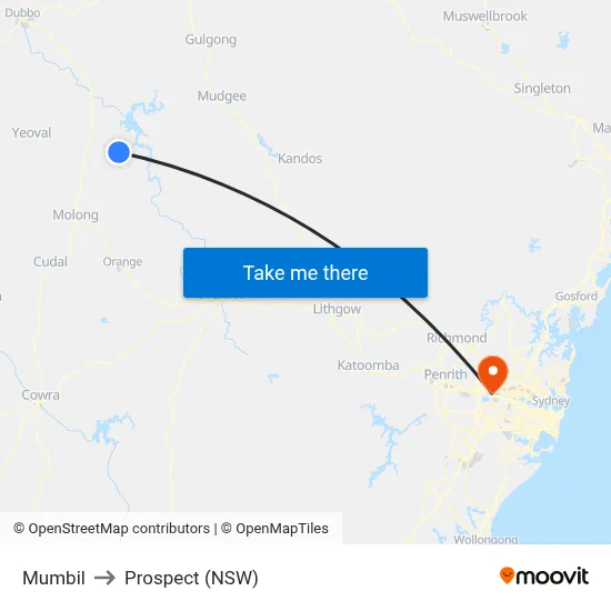 Mumbil to Prospect (NSW) map