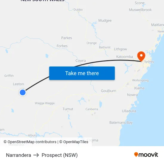 Narrandera to Prospect (NSW) map