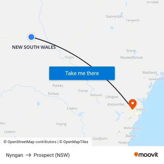 Nyngan to Prospect (NSW) map