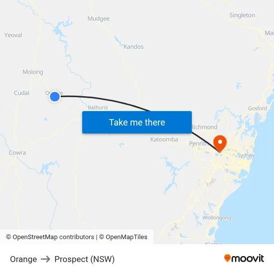 Orange to Prospect (NSW) map