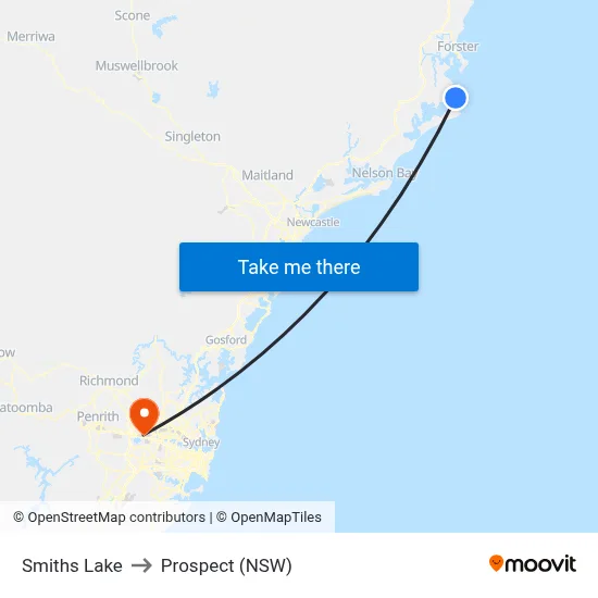 Smiths Lake to Prospect (NSW) map