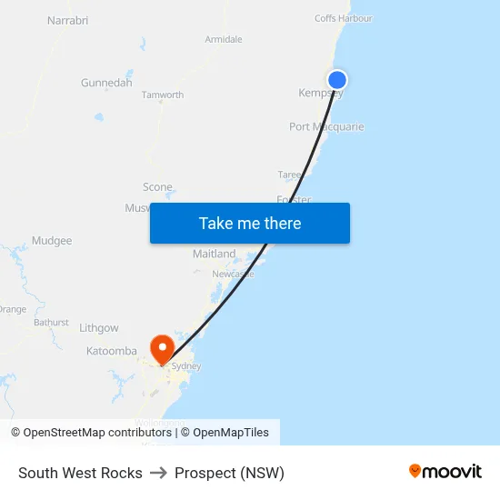 South West Rocks to Prospect (NSW) map