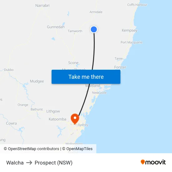 Walcha to Prospect (NSW) map