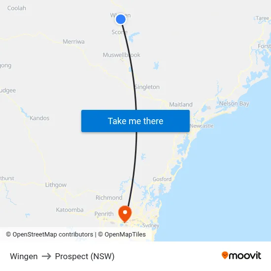 Wingen to Prospect (NSW) map