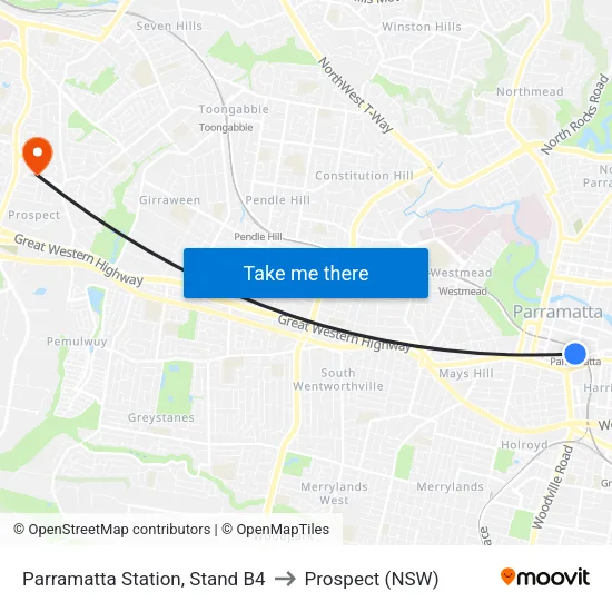 Parramatta Station, Stand B4 to Prospect (NSW) map