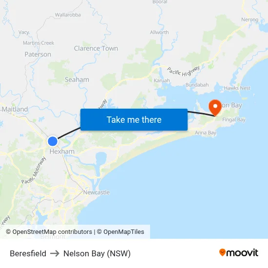 Beresfield to Nelson Bay (NSW) map