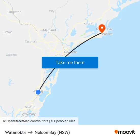 Watanobbi to Nelson Bay (NSW) map