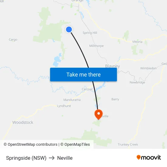 Springside (NSW) to Neville map