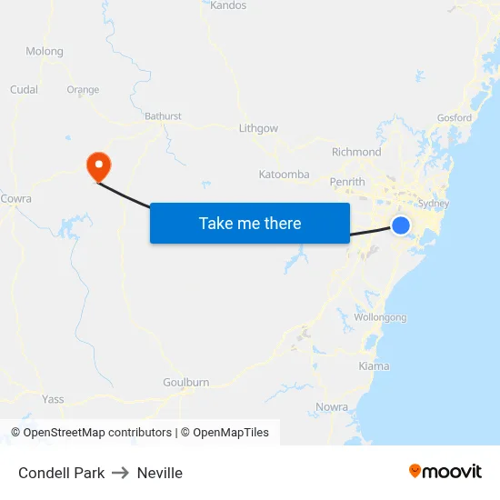 Condell Park to Neville map