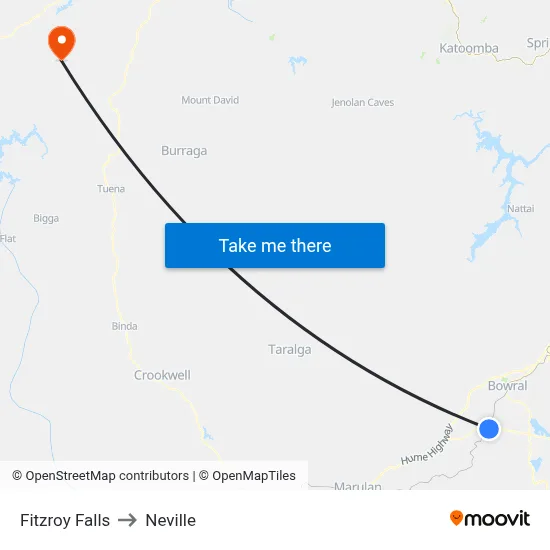 Fitzroy Falls to Neville map