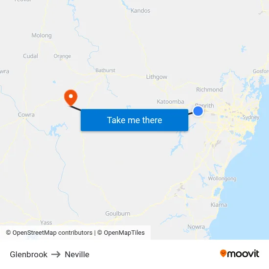 Glenbrook to Neville map