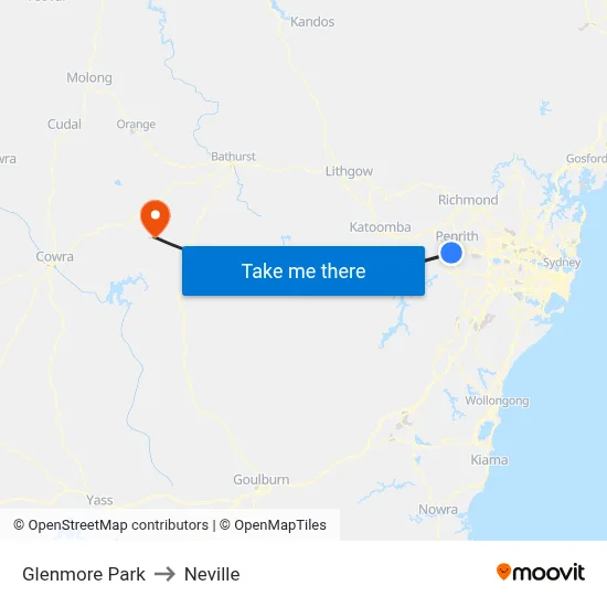 Glenmore Park to Neville map