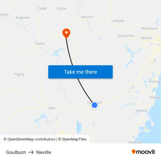Goulburn to Neville map