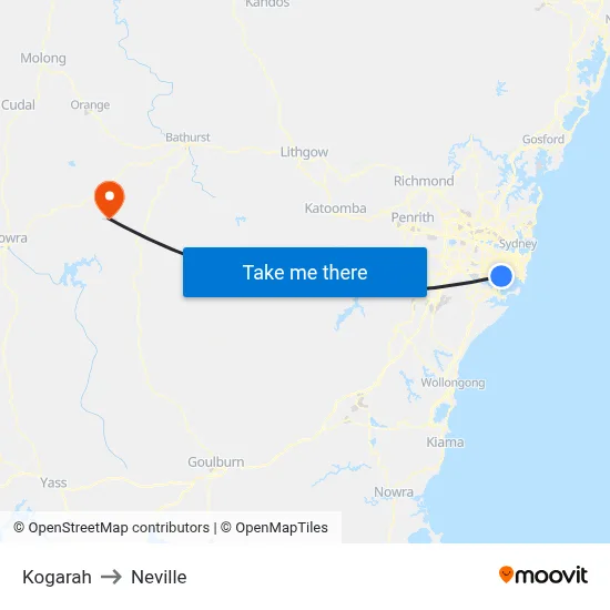 Kogarah to Neville map