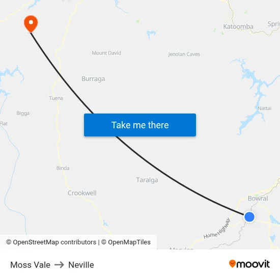 Moss Vale to Neville map
