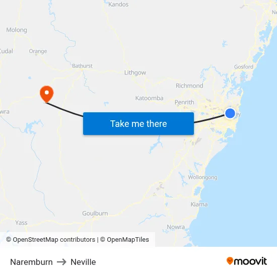 Naremburn to Neville map