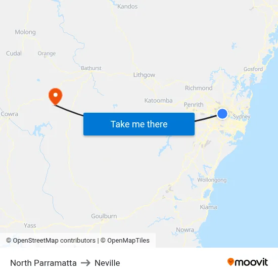 North Parramatta to Neville map
