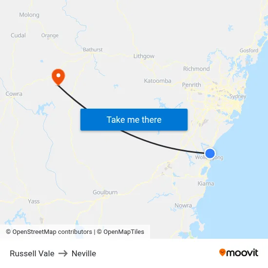 Russell Vale to Neville map