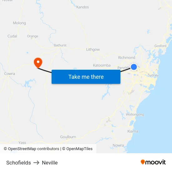 Schofields to Neville map