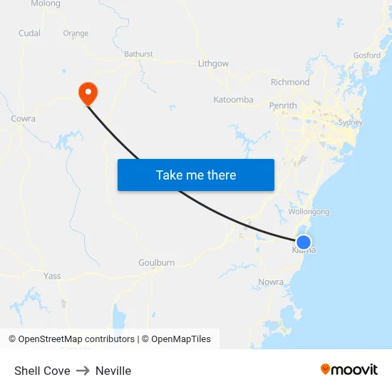 Shell Cove to Neville map