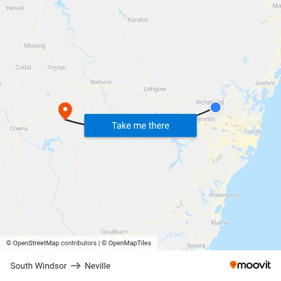 South Windsor to Neville map