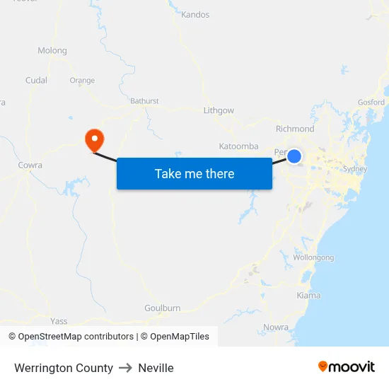 Werrington County to Neville map