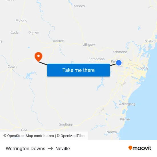 Werrington Downs to Neville map