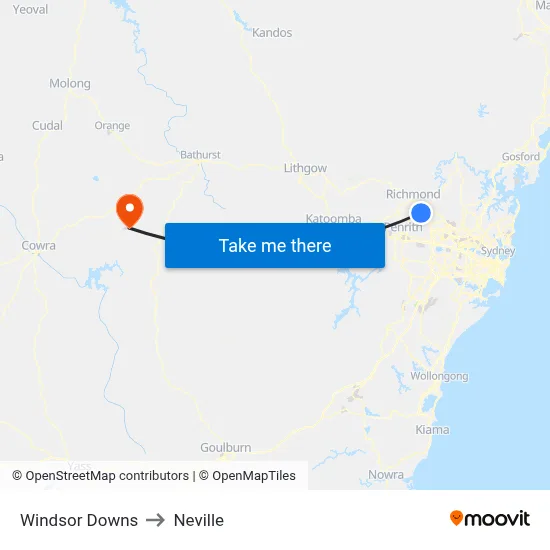 Windsor Downs to Neville map