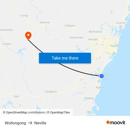 Wollongong to Neville map