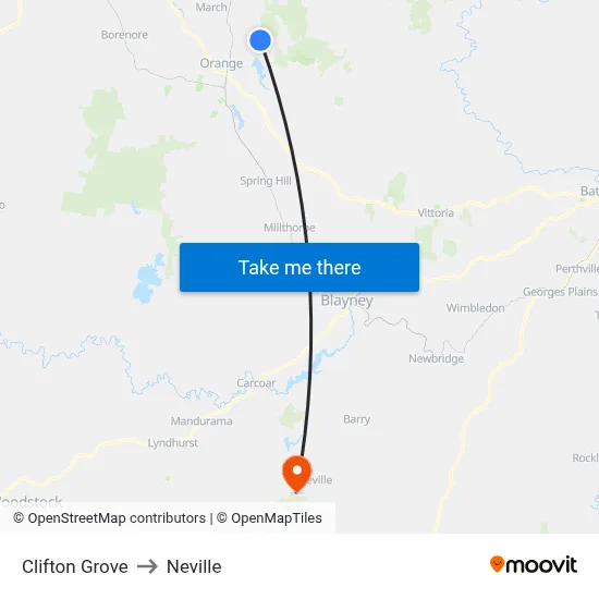 Clifton Grove to Neville map
