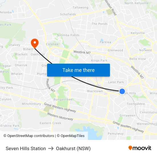 Seven Hills Station to Oakhurst (NSW) map