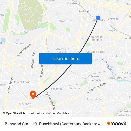 Burwood Station to Punchbowl (Canterbury-Bankstown - NSW) map