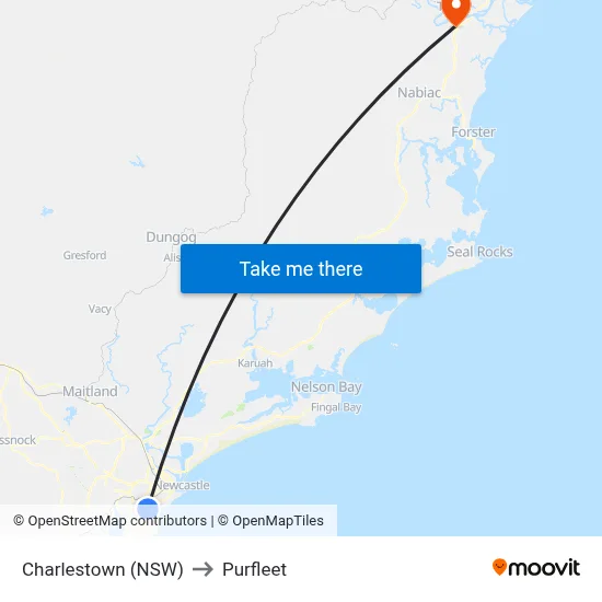 Charlestown (NSW) to Purfleet map