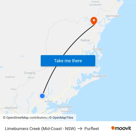 Limeburners Creek (Mid-Coast - NSW) to Purfleet map