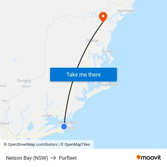 Nelson Bay (NSW) to Purfleet map