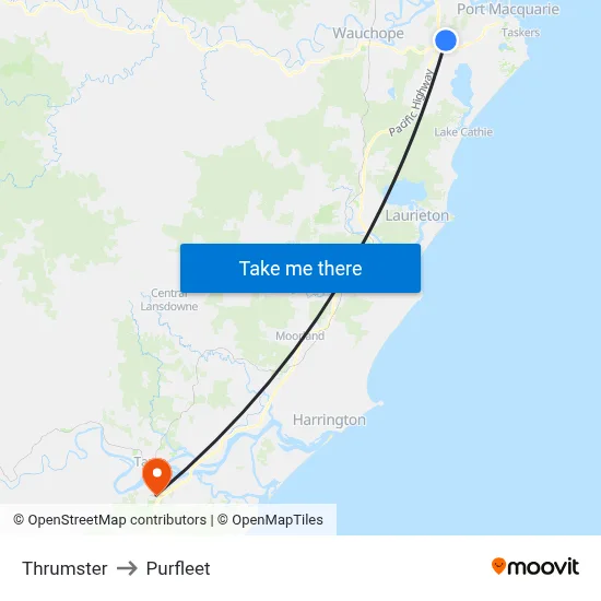 Thrumster to Purfleet map