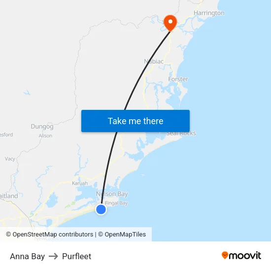 Anna Bay to Purfleet map