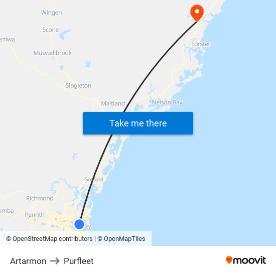 Artarmon to Purfleet map